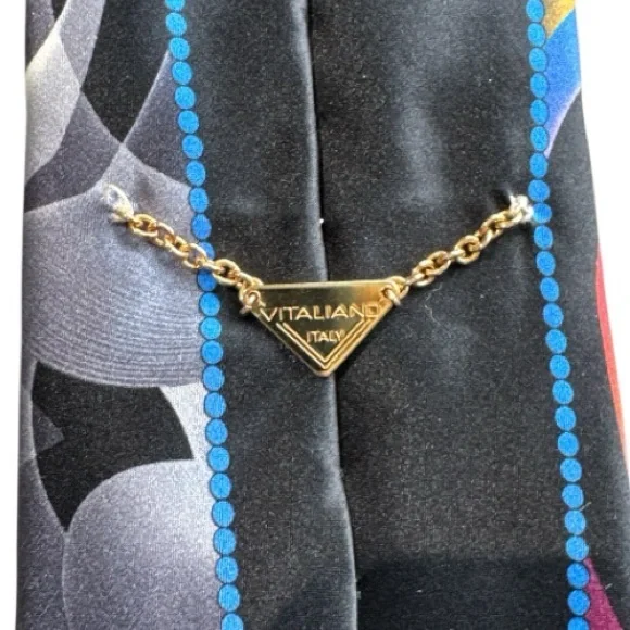 Vitaliano Italian Handmade Silk Tie Geometric Swirls & Lines Vibrant Colors - Picture 6 of 11